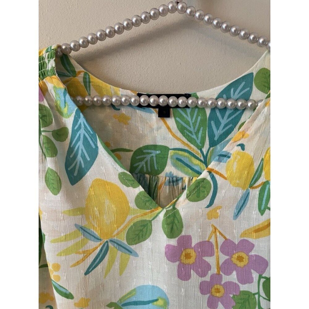 Rachel Roy Womens Size Small Bright Floral V-Neck Blouse Short Sleeve Rayon - Picture 2 of 6